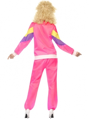 Back to the Eighties met dit geweldige 80's Height of Fashion Disco Dames Kostuum. Inbegrepen is het roze met paars en gele trainingskostuum, broek met jasje.