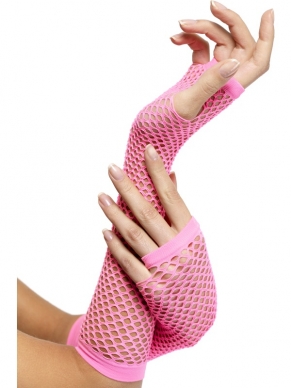 Roze Visnet Handschoenen - korte handschoenen zonder vingers. Perfect voor een Discofeest!