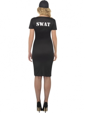 US SWAT Dames Kostuum Jurk. Inbegrepen is de sexy zwart jurk met swat en de pet. 