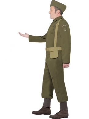 WW2 Home Guard Leger Heren Kostuum. Inbegrepen is de broek met leather look onderkant, het jasje, de hoed en de riem (harness belt). Compleet kostuum voor carnaval en andere themafeesten. 