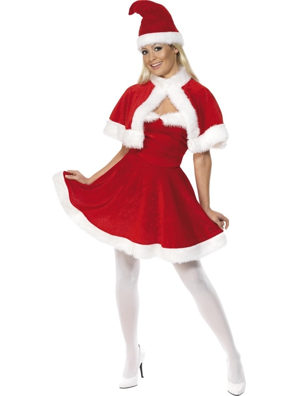 Miss Santa Kostuum met Cape - compleet Kerstvrouw kostuum, inclusief kerstvrouw jurk, cape en kerstmuts.
