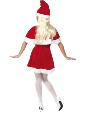 Miss Santa Kostuum met Cape - compleet Kerstvrouw kostuum, inclusief kerstvrouw jurk, cape en kerstmuts.