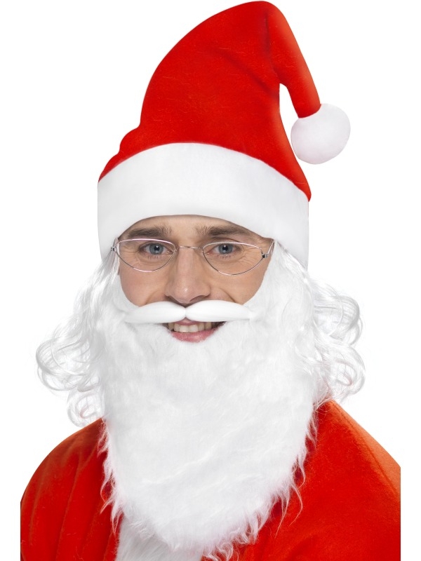 Kerstman Verkleedset 3-Delig - kerstmuts, witte pruik en baard en bril.