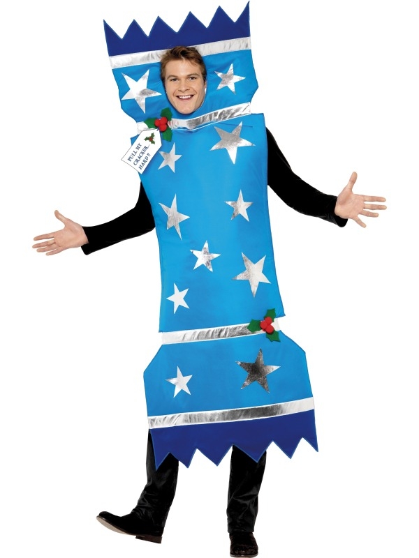 Christmas Cracker Heren Kostuum - blauw Christmas Cracker kostuum met zilveren sterren. Dit kostuum is verkrijgbaar in 1 maat (one size fits most).