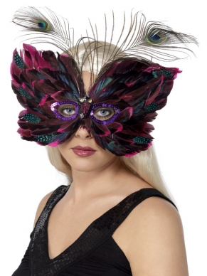 Prachtige Veren Vlinder Masker Oogmasker. Mooie kleuren en mooi afgewerkt met pailetten en veren. Leuk voor een gemaskerd bal, carnaval of andere themafeesten. 