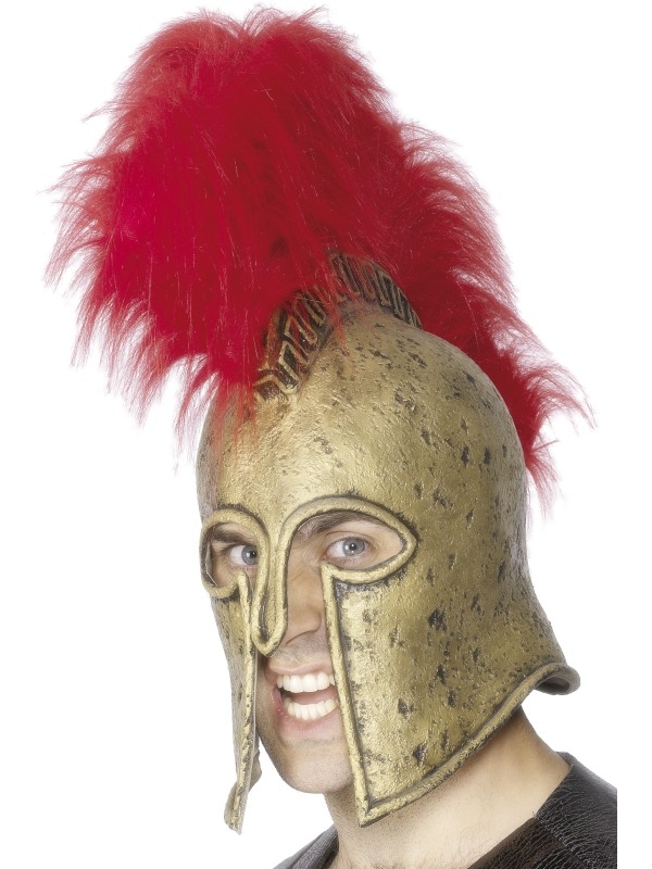 Gouden Romeinse Gladiator Helm met mooie Rode Pluim. Luxe gladiator helm. 
