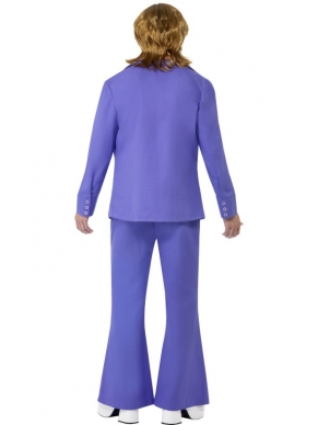 Paars 1970's Dans Kostuum Heren Verkleedkleding. Inbegrepen is het paarse pak met paarse jas en broek en voorkant van het shirt. De seventies accessoires en pruiken verkopen we los. Leuk voor Carnaval of een seventies themafeest. 