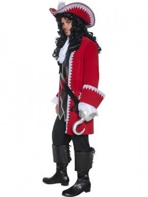 Exclusief Piraten Kapitein Kostuum in Rood met riem, das en broek. Mooi rood piratenkostuum waarvan de piratenhoed en eventueel accessoires tegen korting apart te bestellen zijn.