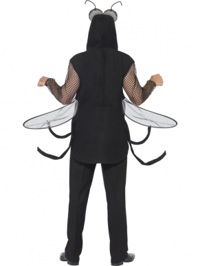 Vlieg Grappig Heren Verkleedkostuum. Inbegrepen is het zwarte vliegen pak (niet de zwarte broek) met hoody met ogen en voelsprieten. 