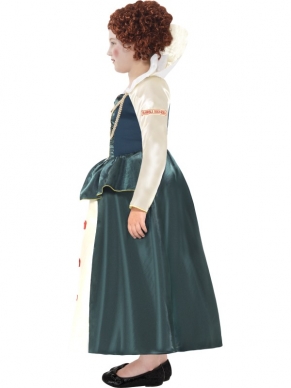 Historisch Elizabeth I Kinder Verkleedkostuum. Inbegrepen is de mooie groen witte jurk met prachtige details. Mooi kwaliteit. 