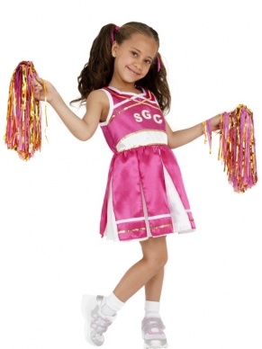 Cheerleader Meisjes Kostuum, bestaande uit het leuke roze/witte jurkje met pom poms.