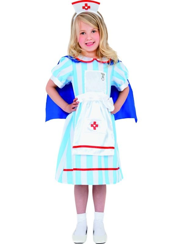 Compleet Zusterpakje voor Meisjes, bestaande uit het jurkje met leuk schortje (zit aan de jurk vast), cape en zusterhoedje op diadeem.