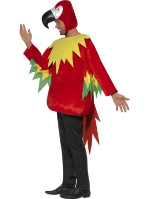 Zoek je een apart verkleedkostuum voor Carnaval of andere themafeesten. Wat dacht je van dit Kleurrijk Papegaaien Heren Verkleedkostuum? Inbegrepen is de rode jumpsuit met kleuren en de hoody met papegaaienkop. Dit kostuum is 1 maat (one size fits most). 