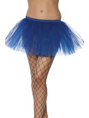 Blauwe Onderrok Tutu - mooie volle tutu met elastische band. De tutu heeft 4 lagen en is 30 cm lang. Geschikt om zo te dragen op een legging of onder een van de vele kostuums! Verkrijgbaar in 1 maat (one size fits most).