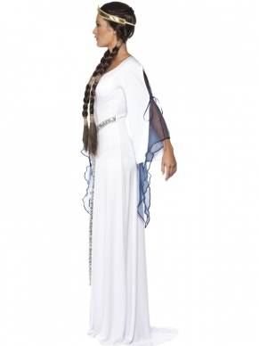 Super mooi kostuum uit de Tales of Old England: Medieval Maid Dames Verkleedkostuum. Inbegrepen is de mooie lange witte jurk, de riem en de haarband. Mooi compleet kostuum. We verkopen ook mooie bijpassende pruiken. 