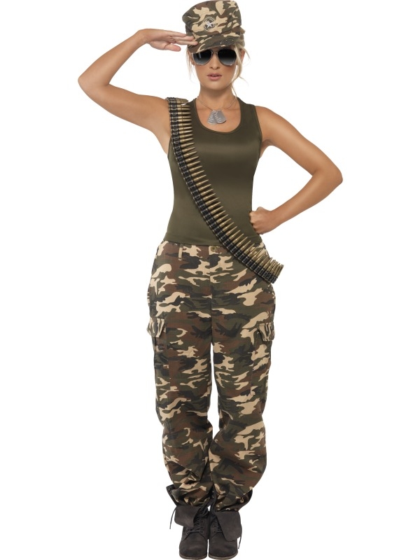 Khaki Camo Camouflage Leger Army Kostuum met Top en Camouflage Broek. De Leger Army Accessoires verkopen we los. Leuk voor Carnaval of andere themafeesten. 