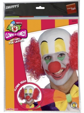 Clown Pruik met rubberen bovenkant en rood haar. 