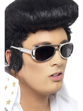 Maak jouw look compleet met deze Zilveren Elvis Presley Zonnebril met donkere glazen. 