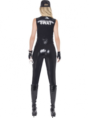 Fever SWAT Sexy Dames Kostuum Jumpsuit. Sexy Jumpsuit met SWAT, Zwarte pet met Swat en Handschoenen. De accessoires verkopen we los.