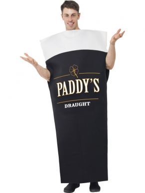 Geweldig kostuum voor themafeesten of vrijgezellenfeesten. Paddy's Draught Iers Bier Heren Kostuum. Dit kostuum is verkrijgbaar in 1 maat - one size fits most. 
