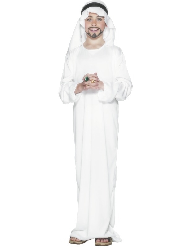 Arabier Jongens Kostuum - wit lang gewaad, inclusief hoofdoek.