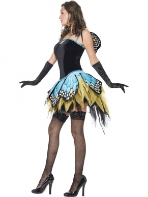 Sexy Fever Boutique Butterfly Vlinder Kostuum met sexy korset (kan aan de achterkant strakker aangetrokken worden), de mooie rok in meerdere lagen en meerdere kleuren en vleugels. Mooi kostuum voor carnaval of andere themafeesten. 
