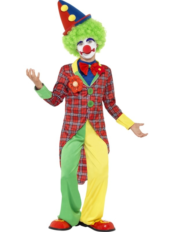 Happy Clown Kostuum voor kinderen, bestaande uit het Jasje, Broek en shirt met vlinderstrik. De bijpassende accessoires verkopen we los. 