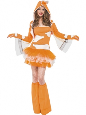  Fever Clownfish Tutu Dress with Detachable Straps, Orange, Jacket with Animal Hood and Boot covers.