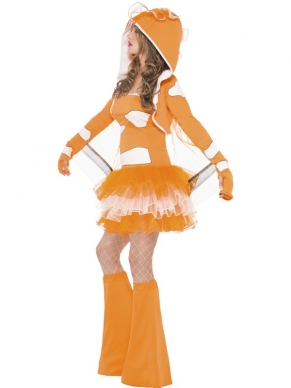  Fever Clownfish Tutu Dress with Detachable Straps, Orange, Jacket with Animal Hood and Boot covers.