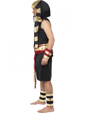 Terug in de tijd van de Farao's met dit Pharaoh Kostuum, bestaande uit het zwart/gouden tuniek met Headpiece, riem, en arm & been covers