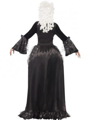 Barok Beauty Masquerade Kostuum. Prachtig kostuum met jurk in het blauw en zwart. Aan te trekken voor diverse feesten zoals Halloween.