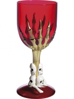 Dek de tafel in stijl tijdens Halloween met dit rode Gothic Wijnglas met skelettenhand. Ook verkrijgbaar in Paars en Zwart.