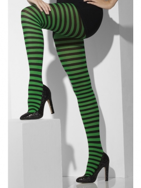 Groen - Zwart Gestreepte Panty - mooie panty voor bij diverse verkleedkostuums. De panty is niet doorzichtig. Verkrijgbaar in 1 maat (one size fits most).