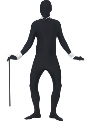 Second Skin Morph Suit Verkleedkleding. Originele morphsuit in de kleur zwart. De morphsuits zijn gemaakt van stretch lycra, waardoor het zich naadloos aanpast aan ieder figuur. Er zit een openening onder de kin en bij het kruis. U krijgt er ook een zwart heuptasje bij. 