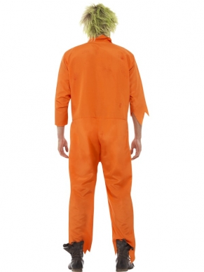 Zombie Death Row Inmate Horror Heren Kostuum. Inbegrepen is het oranje pak (jumpsuit) met rits aan de voorkant en bloedvlekken en open borstkas. De horror accessoires verkopen we los met leuke kortingen. 