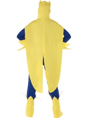 Bananaman Dames Verkleedkleding. Compleet kostuum met blauw en geel catsuit, masker, cape, handschoenen en boot covers. Licentie verkleedkleding. Verkrijbaar in verschillende maten.