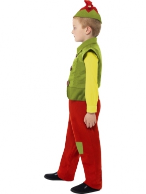 Elf Jongens Kostuum - compleet Elf kostuum met groene top, rode broek en elfenmuts.