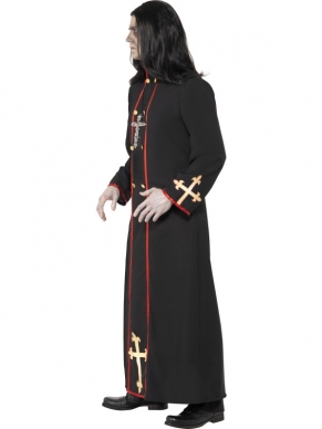 Minister of Death Halloween Heren Kostuum. Zwart lang gewaad met hoody en kruisen. De accessoires verkopen we los. 