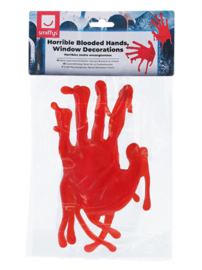 Griezelige Bloederige Gel Handen Halloween Versiering - deze gelhanden kunnen op ramen worden geplakt. Leuk voor Halloween of een themafeest!