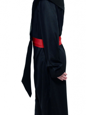 Ninja Kinder Verkleedkleding. Inbegrepen is de zwarte Jumpsuit met muts, riem en banden. Geweldige verkleedkleding voor jongens en meisjes.
