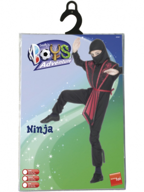 Ninja Kinder Verkleedkleding. Inbegrepen is de zwarte Jumpsuit met muts, riem en banden. Geweldige verkleedkleding voor jongens en meisjes.