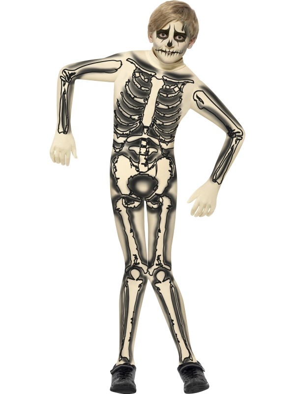 Skeletten Second Skin Jongens Halloween Kostuum. Skeletten Print Jumpsuit voor Horror Halloween Themafeest. 
