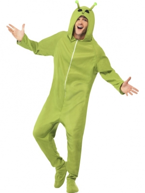 Groen Alien All in One Bodysuit met Hoody. Geweldig verkleedkostuum voor Carnaval of Halloween. 