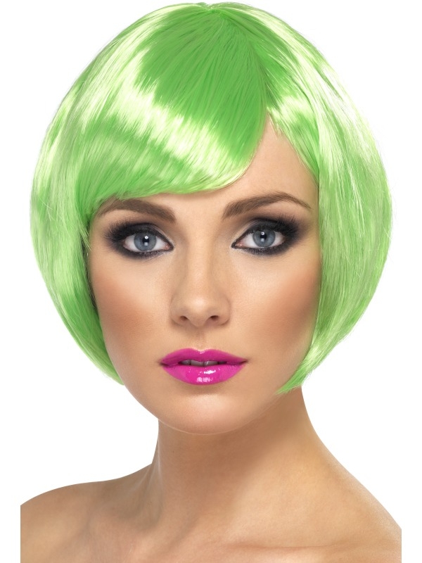 Neon Groene Babe Pruik van mooie kwaliteit: korte bob pruik met stijl haar en schuine lok. Deze pruik is verkrijgbaar in diverse kleuren.