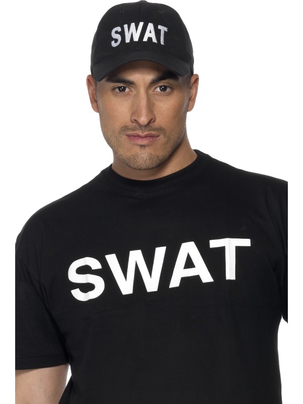 Swat Baseball Cap Pet. Zwarte Pet met Wit: SWAT