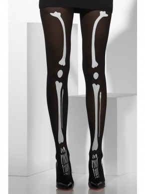 Zwarte Panty met Skelet Print - mooie panty voor bij diverse Halloween verkleedkostuums. De panty is doorzichtig. Verkrijgbaar in 1 maat (one size fits most).