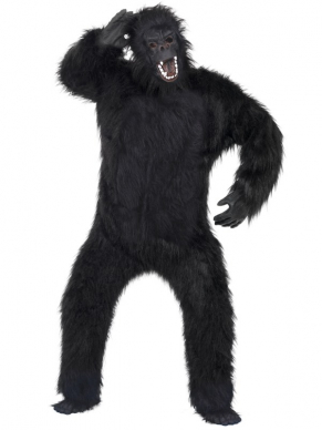 Exclusief Gorilla Kostuum in het zwart met masker, handen en voeten. Laat ze maar goed schrikken!