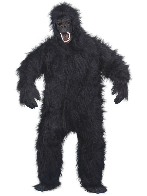 Exclusief Gorilla Kostuum in het zwart met masker, handen en voeten. Laat ze maar goed schrikken!