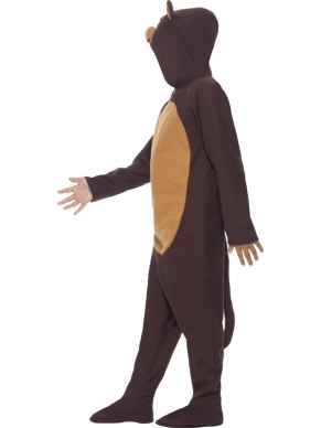 Aap Onesie Kinder Kostuum - onesie met aap print en capuchon met oortjes. We verkopen nog veel meer leuke onesies in onze webshop!
