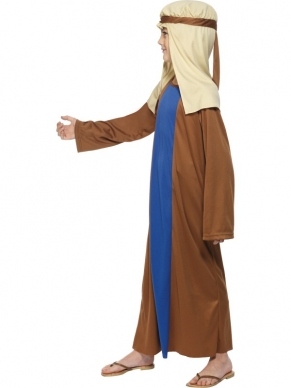 Josef Jongens Kostuum - lang blauw - bruin gewaad, inclusief hoofddoek.